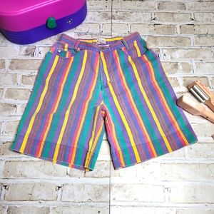 Vintage 90's Denim Republic High Waist Pastel Striped Saved by the Bell Shorts